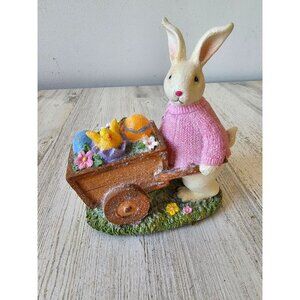 Transpac glitter bunny rabbit Easter figurine statue decor cart chick bird eggs‎